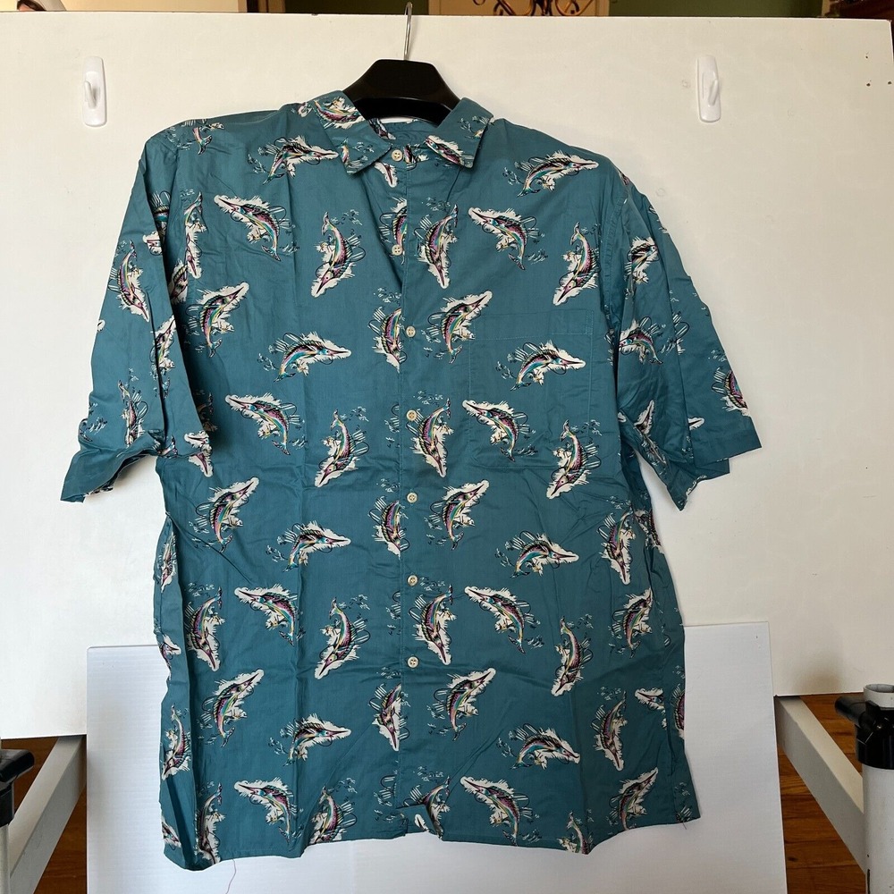 Reyn Spooner Hawaiian Shirt Mens‎ XL Blue Vintage Marlin Fishing All Over Print